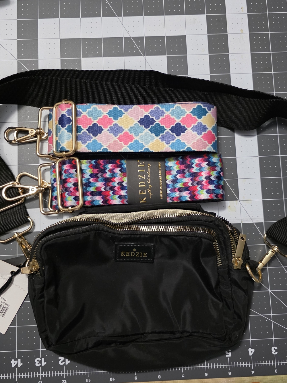 Kedzie Black Nylon Crossbody Bag with Interchangeable Colorful Straps